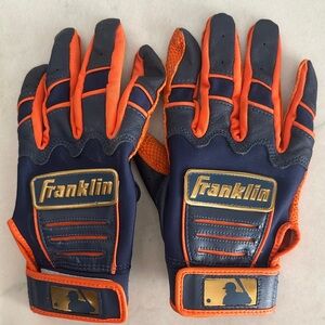 Franklin Youth Med Navy and Orange Baseball Batting Gloves